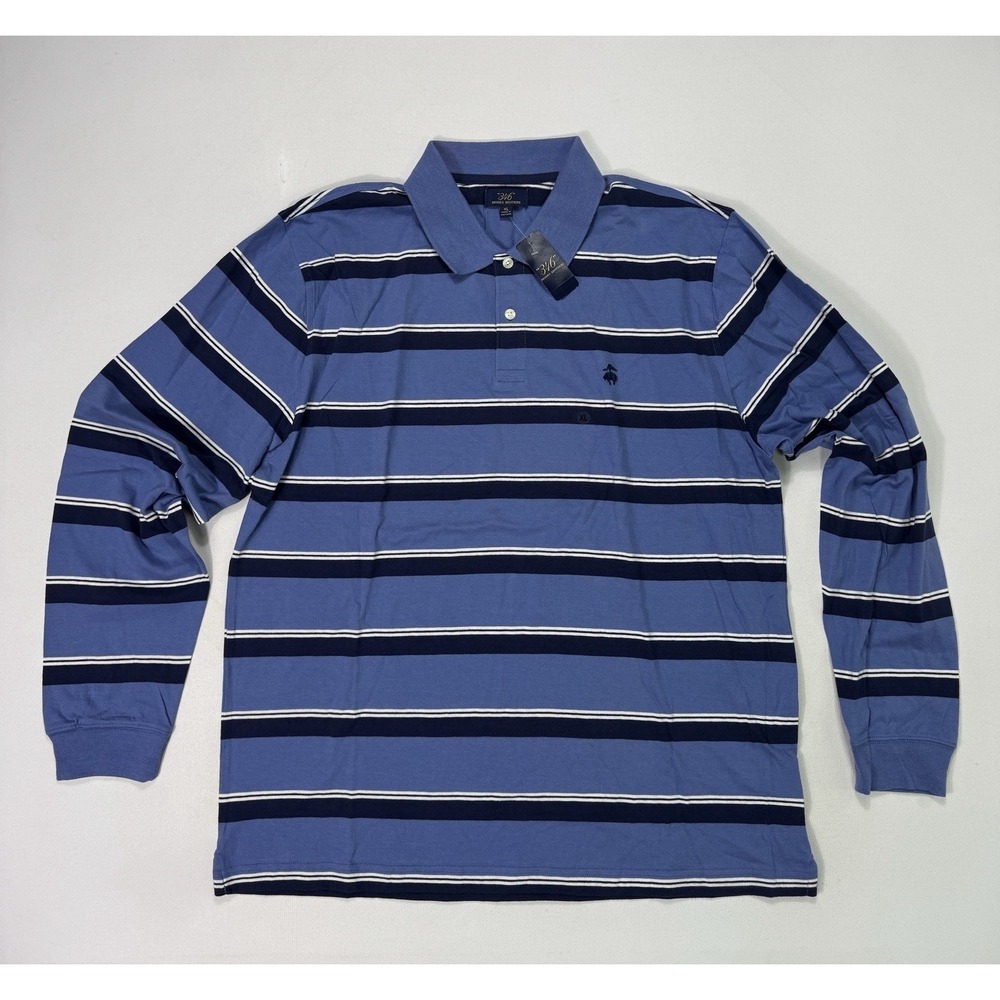 Brooks Brothers 346 Men XL Blue Striped Long Sleeve Polo Shirt Golf Casual NWT